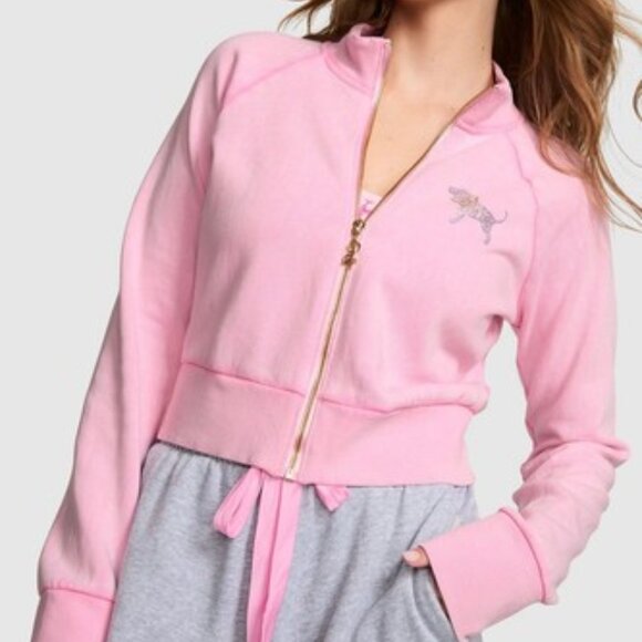 LoveShackFancy Tops - VS PINK X LOVESHACKFANCY Pink Lollipop LG FULL-ZIP SWEATSHIRT LIMITED ED nwt